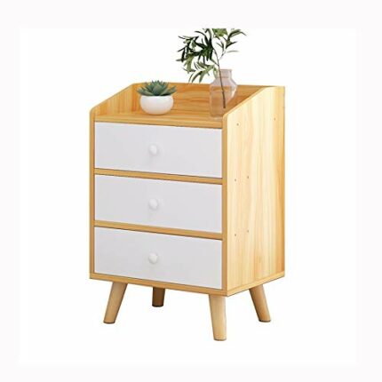 N/A Bedside Cabinet with Three Drawer Design In Bedroom, Simple Solid Wood Bedside Storage Cabinet and Side Cabinet