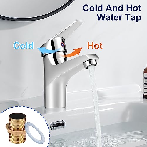 Bathroom Sink Taps Mixer Faucet Hot and Cold,Chrome Mono Basin Taps Single Lever Solid Brass for Bathroom Kitchen