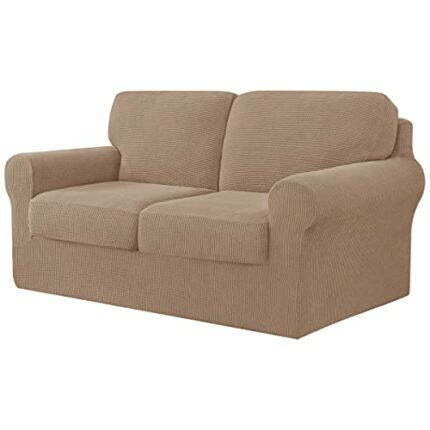 CHUN YI 5 Piece Stretch Sofa Cover, 2 Seater Slipcover with Two Separate Cushions and Backrests, Jacquard Spandex Fabric(2 Seater,Camel)