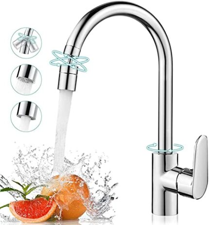 kisimixer Kitchen Sink Basin Mixer Tap, Kitchen Mixer Tap 360 Swivel Spout with Faucet Aerator, Single Lever Kitchen Taps with 2 Function Bubbler