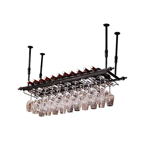 NEOCHY Wine Rack Hanging Ceiling Adjustable Height Floating Wall Hanging Hanging Goblet Rack Retro Glass Bottle Rack Display