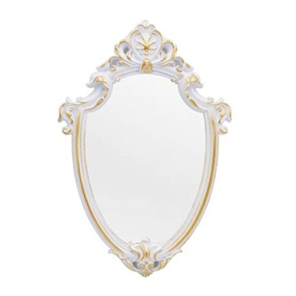 Eaoundm 16.5 x 11 inch Vintage Mirror Antique Mirror Decorative Wall Mirror Shield Shape (White)