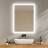 EMKE Bathroom Mirror with LED Lights, 500x700 MM Wall Mounted Shaver Socket Bathroom Mirrors with Extra Fuse, Dimmable Switch and Demister Pad, H