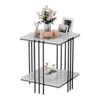 Marble Top Side Table Gold: 2 Tier Square White End Tables 44.5x44.5x55.5cm Sintered Stone Marbles Tabletop Modern Small Bedside with Metal Golde