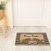 Whaline Happy Easter Doormat Rustic Bunny Carrot Farmhouse Floor Mat Black Stripes Rubber Anti-Slip Front Entrance Door Rug for Easter Holiday Sp