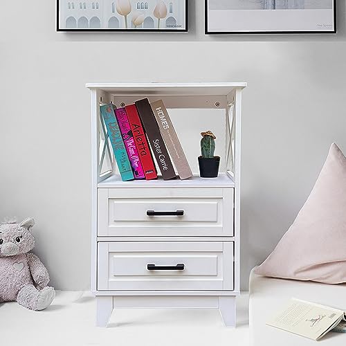 vicatova Bathroom Floor Cabinet, Freestanding Storage Organizer Cabinet with Double Drawers and Adjustable Shelf, Wooden Small Storage Cabinet fo