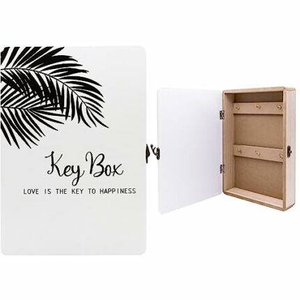 Maison Des Cadeaux Hawaiian Palm Leaf 6 Key Hook Cabinet White Wall Hangable House Car Key Box Holder (US433)