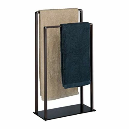 Relaxdays Freestanding Towel Rack, 2 Rails, Modern, Metal, Clothes Valet Stand, HxWxD: 80 x 45 x 20 cm, Bronze-Black