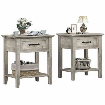 GAOMON nightstands, Wood, Grey（2 Pack）