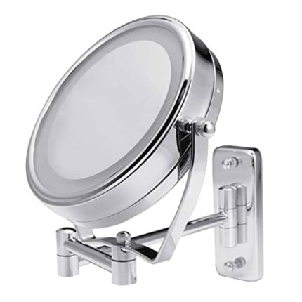 Bathroom Shaving With LED Lights Wall Mount Two Sides Extendable Rotate Cosmetic Mirror (Color : A, Size : One size) (A One Size)