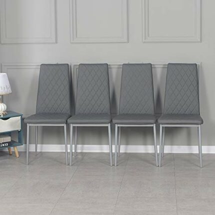 Panana Faux Leather Diamond High Back Dining Chairs Set Black Metal Leg Padded Seat Kitchen Chair (Gray, 4)