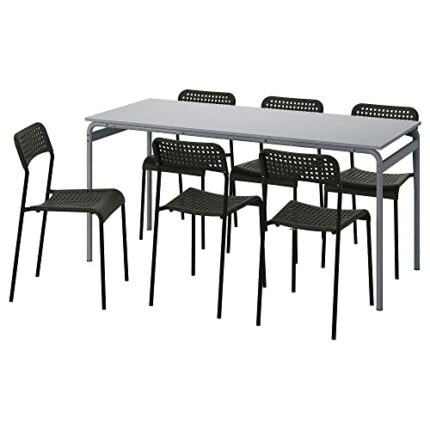IKEA ADDE/GRÅSALA table and 6 chairs, 160 cm, grey grey/black