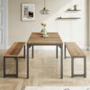 IMUsee 3-Piece Dining Table Set, Modern Table Dinette Set with 2 Benches for Kitchen, Dining Room, Space-Saving Furniture, Sturdy Structure, Easy