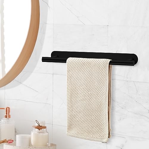 Joejis Self Adhesive Towel Rail 40cm Stainless Steel & Black Matte Bathroom Towel Holder Multiuse for Kitchen or Bathroom Towel Rail Drill-free (