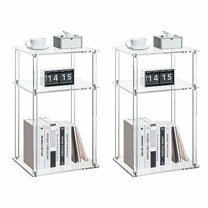 Cuguords Clear Acrylic Side Table for Small Spaces, Acrylic Nightstand for Bedroom Set of 2, 3 Tire Coffee/End Table for Living Room, Bedside Tab