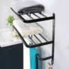 Winmien 3-Tier Bathroom Towel Shelf with Tower Bars, Stainless Steel Towel Racks for Bathroom Wall Mounted (Black，24 inch)