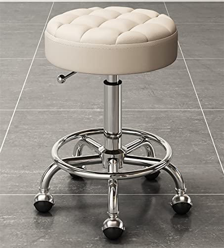 AANAN Stools,Beauty Stool Rolling Stool with Footrest, Comfortable Swivel Stool on Wheels, Heavy Duty Hydraulic Metal Stool with Rod for Salon, M