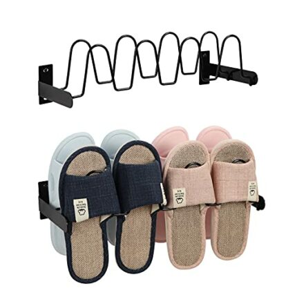 Wall Mounted Shoe Rack Organizer 8 Pairs Sandals Slippers, Set of 2 Black Metal Shoe Storage Holder for Wall, Entryway, Bathroom