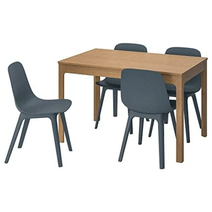 Ikea ODGER/EKEDALEN table and 4 chairs, 120/180 cm, oak/blue