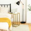 HOOBRO C Shaped Side Table, Tempered Glass Gold Side Table, Under Sofa Table, Small Coffee Snack Table for Small Spaces, Laptop End Table for Liv