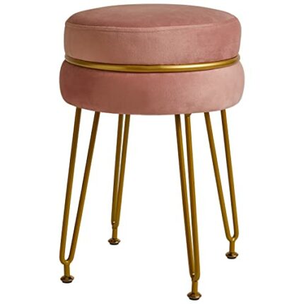 IBUYKE Modern Velvet Round Footstool, Vanity Chair for Makeup Room, Vanity Stool Foot Rest with Gold Legs, Modern Accent Stools for Bedroom, Livi