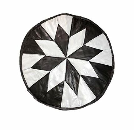 Handmade Real Genuine Leather Pouffe Pouf Footstool Ottoman, Grey and Black Coloured Pattern