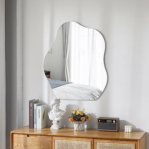 Flvzog Irregular Mirror 30"X25" Frameless Wall Mirror,Wall Mounted Cloud Shape Mirror,Aesthetic Vanity Mirror,Asthetic Room Decor for Home Decor
