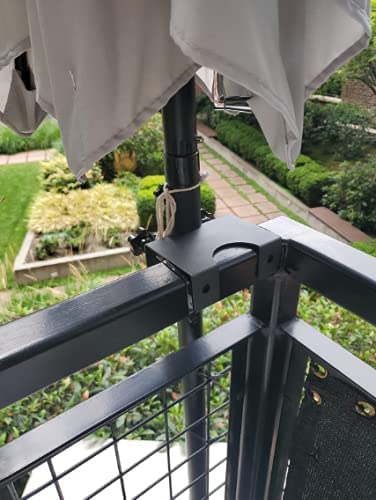 VANROUG Heavy Duty Balcony Umbrella Holder Clamp Garden Fence Parasol Decking Holding Bracket Stand,Clamping range(20mm-63mm),Umbrella Diameter(2