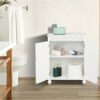WALNUT Bathroom Floor Storage Cabinet With 2 Door Shelves 60x34.5x77CM Carved Cabinet White