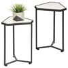 mDesign Triangular Side Table  – Small Table with Marble-Style Top – Metal Coffee Table for Hallway and Living Room – Soft Brass/Marble