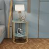 Marble Top Side Table Black: Small Circle End Tables 40 x 54cm Sintered Stone Bedside with Metal Black Legs Modern White Nightstand 2 Tier Round