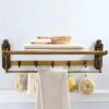 TBIIEXFL Aluminum Foldable Antique Brass Bath Towel Rack Active Bathroom Towel Holder Double Towel Shelf With Hooks Bathroom Accessories