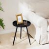 APICIZON Black Side Table Metal, Small Round Coffee Table for Living room/Bedroom/Bathroom/Balcony, Tray BedSide Table End Table, 41 x 41 x 49 cm