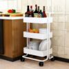 UXZDX Kitchen furniture Multi-Layer Steel Frame Wood Partition Multifunction Organizer Cart With Wheels Kitchen trolley (Color : A, Size : 3-Tier