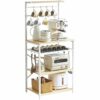 YMYNY Kitchen Baker's Rack, Microwave Oven Stand with Storage Shelves, Industrial Coffee Bar Station, with Adjustable Wine Holders and 12 S-Hooks