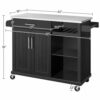 GRETD Rolling Storage Kitchen Cart Cabinet With Steel Top, Black，Durable And Strong，51.00 X 18.00 X 36.00 Inches
