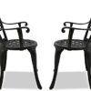 Centurion Supports Prego 2-Large Garden & Patio Bistro Chairs with Armrests in Cast Aluminium Black