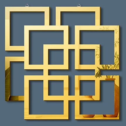 Weysat 2 Pieces Gold Square Mirrored Wall Decor Decorative Wall Mirror DIY Wall Mounted Mirror Decor Square Accent Mirror for Home Bedroom Living