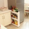 SONGMICS 3-tier Slide Out Storage Tower Kitchen Storage Rack Bathroom Shelf with Wheels 72.5cm White KTR03W
