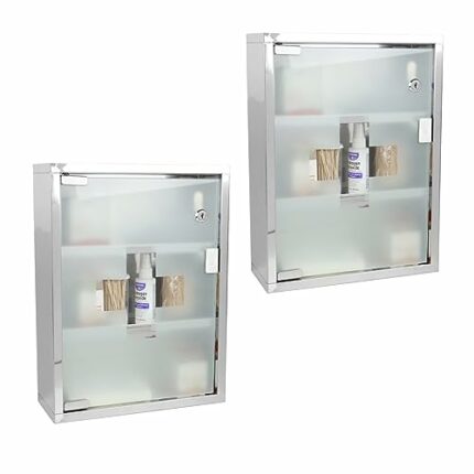 Home Basics Bathroom Medicine Cabinet (2 Pack), Silver Wall Cabinet with Three Shelves | Wall-Mounted | Holds Pills, Beauty, and Makeup