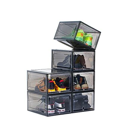 angry bee Drop Front Shoe Box,Set of 6,Stackable Plastic Shoe Box with Clear Door,Shoe Storage Box and Clear Shoe Box,Easy to Assemble,Fit up to