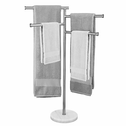 KES Bathroom Towel Rail Free Standing Towel Holder, 4 Swivel Arms Towel Rack and Weighted Marble Base, SUS304 Stainless Steel Brushed Finish, BTH