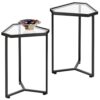 mDesign Triangular Side Table  – Small Table with Marble-Style Top – Metal Coffee Table for Hallway and Living Room – Soft Brass/Marble