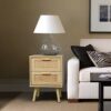 Finnhomy Bedside Table, Side Table with 2 Hand Made Rattan Decorated Drawers, Bedside Tables Set of 2, Wood Nigntstand, End Table with Storage fo