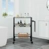 YXBDN 3 Tier Kitchen Trolley Rolling Storage Cart Serving Trolley With Handle Black Iron Bathroom Shelf