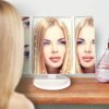 MIQU Makeup Mirror with lights,Magnifying Lighted Led Mirror, Tri-Fold 1/2/3X Magnification,Free Standing Mirror for Bathroom Counter top, Dressi