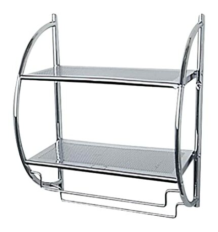 WENKO Wall Rack Chrome-2 Shelves, 2 Flexible Towel Rails, Steel, Silver Shiny, 26 x 45.5 x 54.5 cm