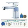 Luckyhome Basin Mixer Tap with Pop up Waste,Washroom Square Single Lever Chrome Brass Mixer Tap