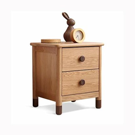 N/A Solid Wood Bedside Table with Double Drawer Design, Minimalist Bedroom Bedside Cabinet