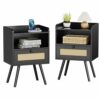 SUPERJARE Nightstands Set of 2, Bedside Tables with PE Rattan Drawers, Rattan Side Table with Storage & Solid Wood Feet, End Table for Bedroom, W